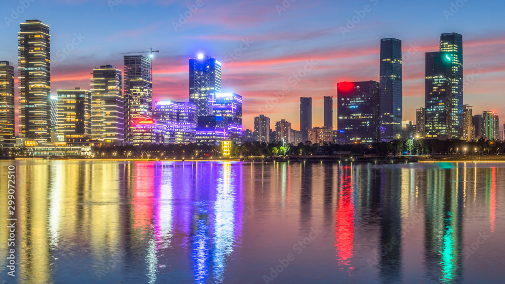Naklejka premium Shenzhen Nanshan District Shenzhen Bay City Night Scene