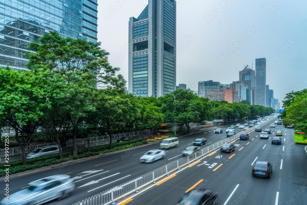 traffic on road and buildings in beijing