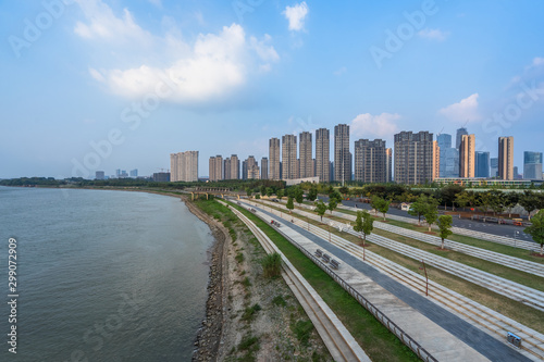 High-rise building on the riverside, Nanjing, China. © hallojulie
