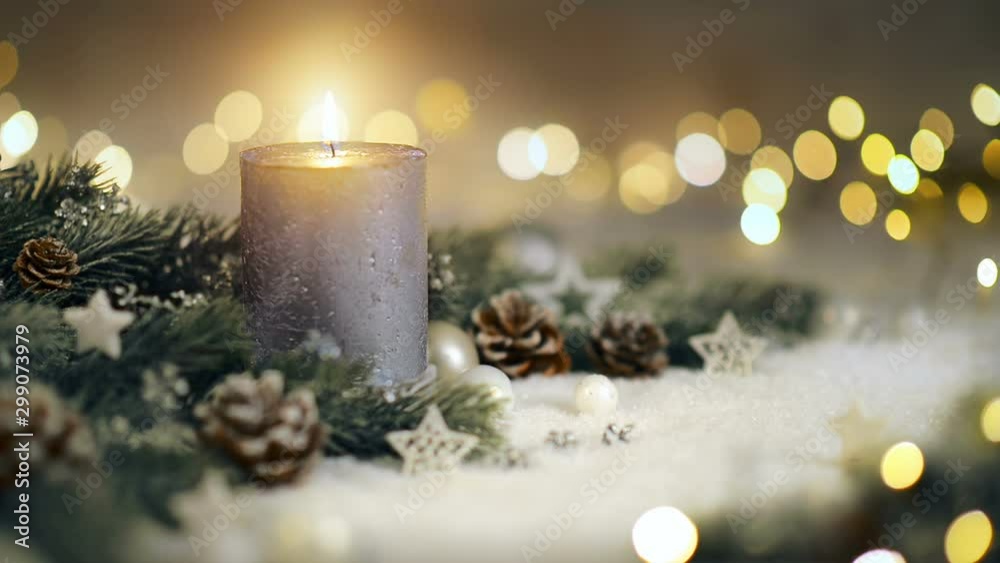 Christmas decoration with candle and lights
