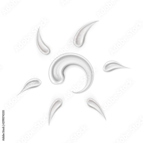 Sun hand drawn smear isolated on white background. Cream texture stroke or skin spf protection icon. Vector summer solar cosmetic swatch.