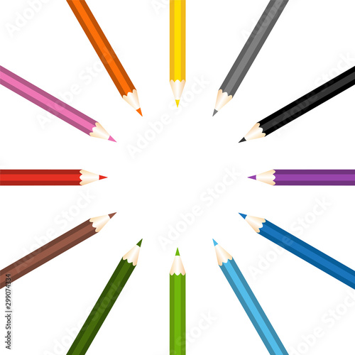 Color pencils set on isolated background. Vector illustration