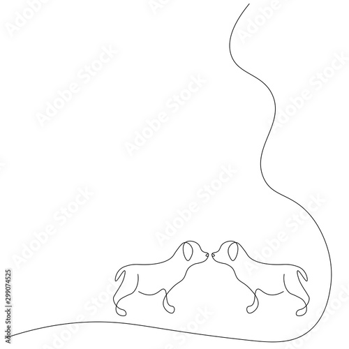 Dog love silhouette one line drawing vector illustration