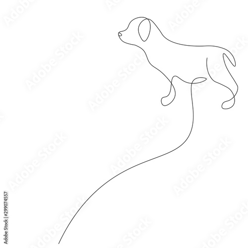 Puppy silhouette one line drawing vector illustration
