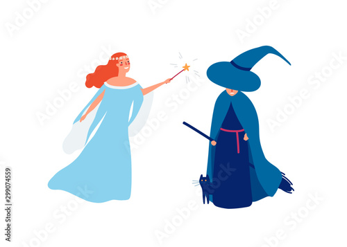 Fairy and sorceress flat vector illustration