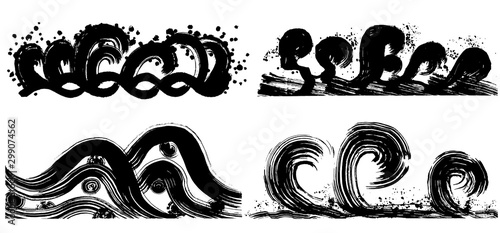 big wave. brush stroke illustrations.