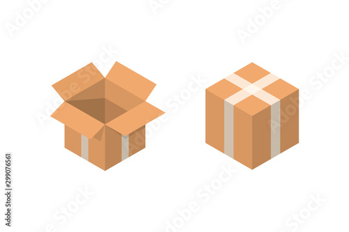Isometric packaging box vector set. cardboard boxes collection in cartoon style solated on white background.