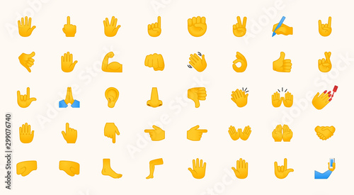Hand Emojis Gestures Vector Icons Set. All Type of Hand Emoticons, Thumbs Up, Down, Arm, Elbow, Gym, Muscle, Nail Illustrations Collection photo
