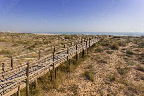 Fototapeta Naklejka Na Ścianę i Meble -  Footbridge on the sand dunes in the Mediterranean, spain