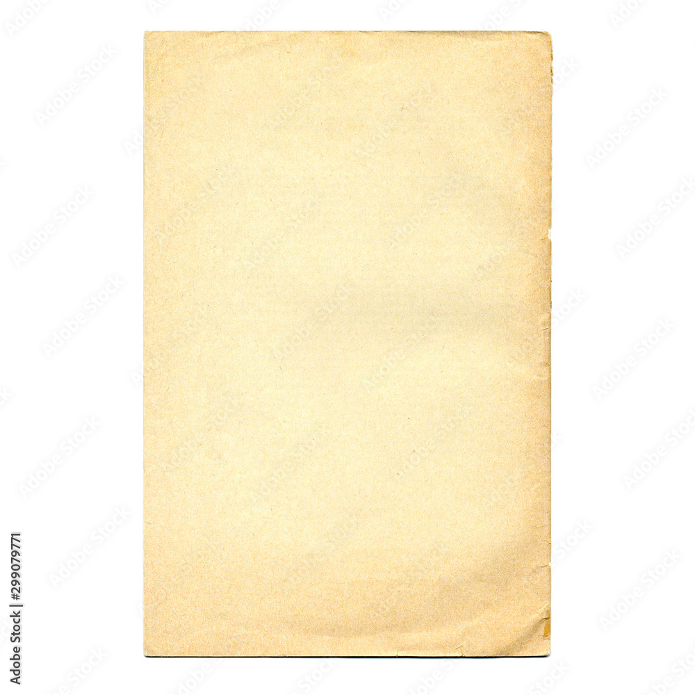 Old paper texture. Blank vintage page. Rough faded sheet surface. Empty place for text. Isolated on white background. Perfect for retro and grunge style design.