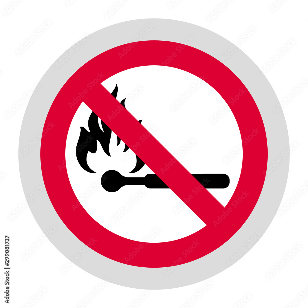 No open flame forbidden sign, modern round sticker No open flame forbidden sign, modern round sticker