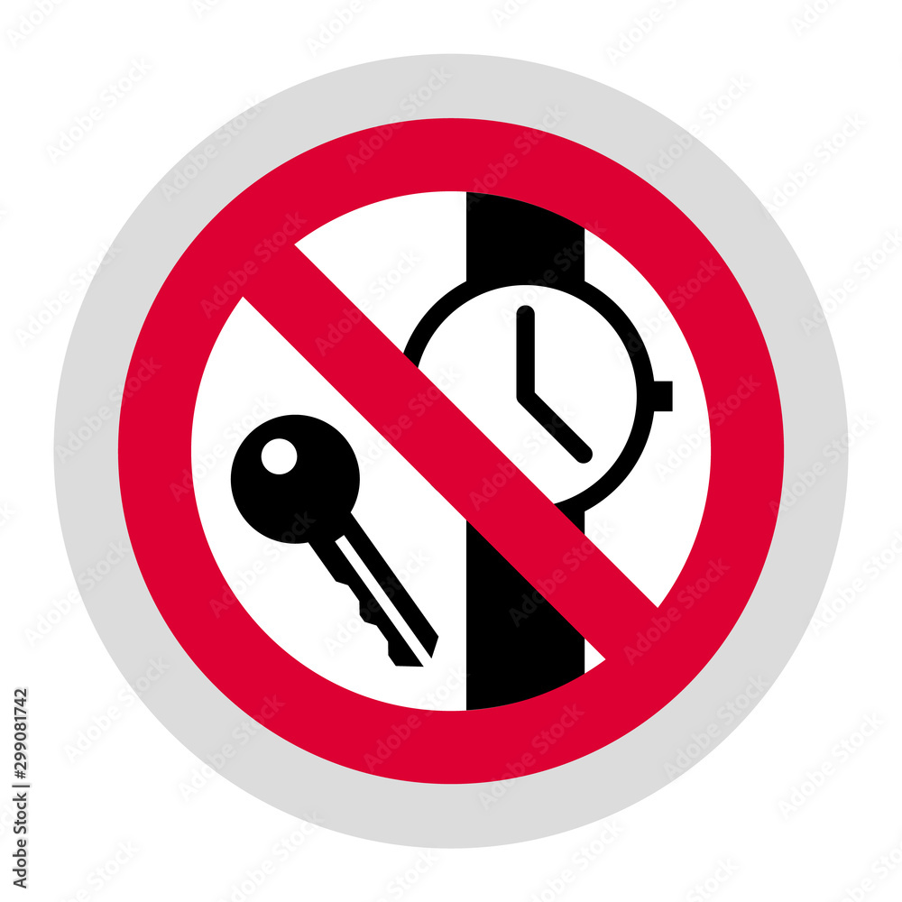 No metal articles or watches forbidden sign, modern round sticker No metal articles or watches forbidden sign, modern round sticker