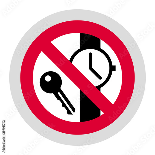 No metal articles or watches forbidden sign, modern round sticker