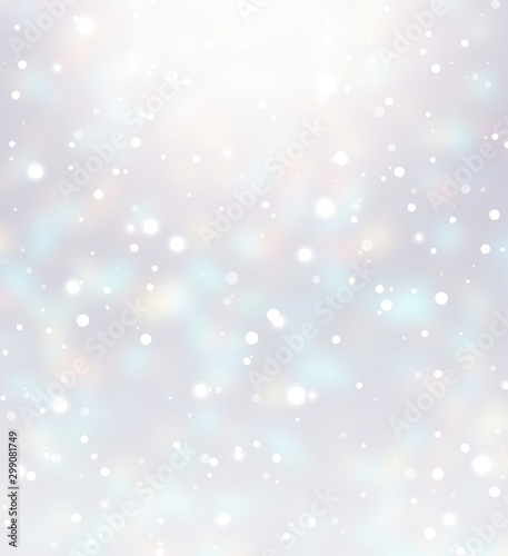 Snow light silver glare blurred background. Winter holiday empty illustration. Faint sparkler blurry texture. White blue grey ombre pattern. Christmas delicate decor. Outdoor festive style.