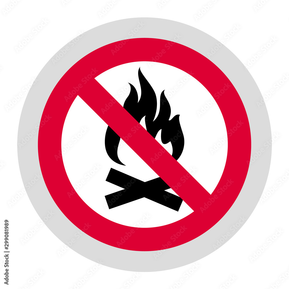 No open fire flame forbidden sign, modern round sticker No open fire flame forbidden sign, modern round sticker