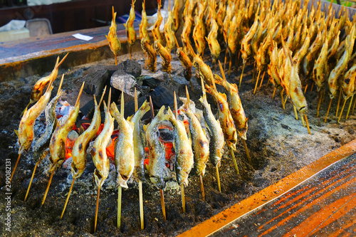Grilled Ayu fish using charcoal, Nikko City, Tochigi Pref., Japan photo