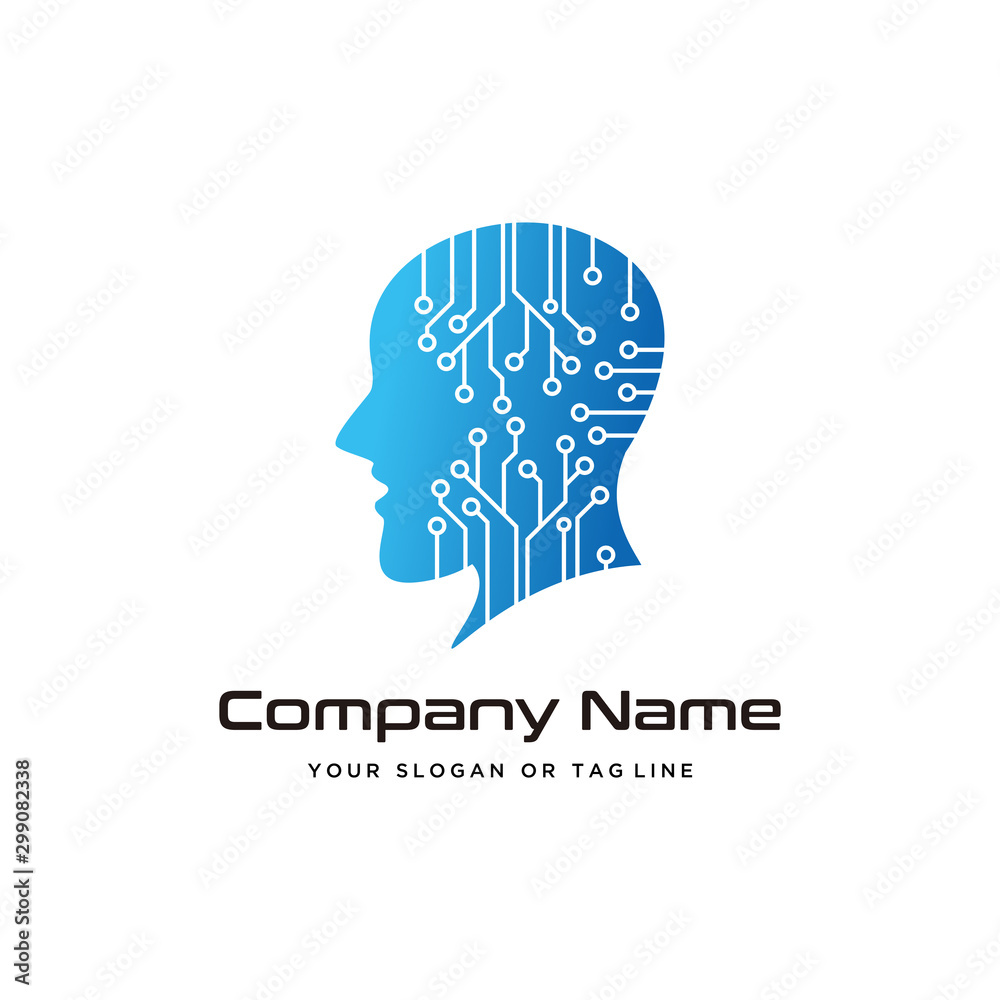 human head technology logo design modern vector template