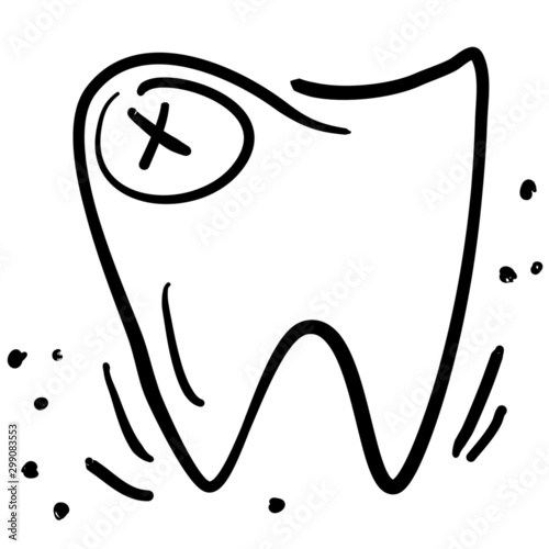 Tooth icon with the sign of the cross. Tooth extraction. Dentistry. Hand-drawn