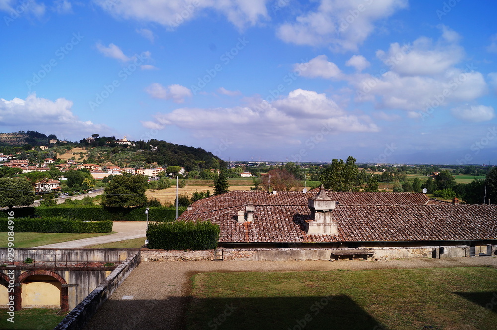 View of Poggio a Caiano from park of the Medici Villa, Italy