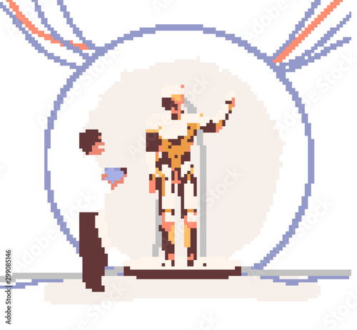 Electronic engineer and robot flat vector illustration