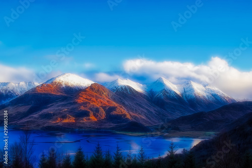 Five Sisters of Kintail with snow capped peaks