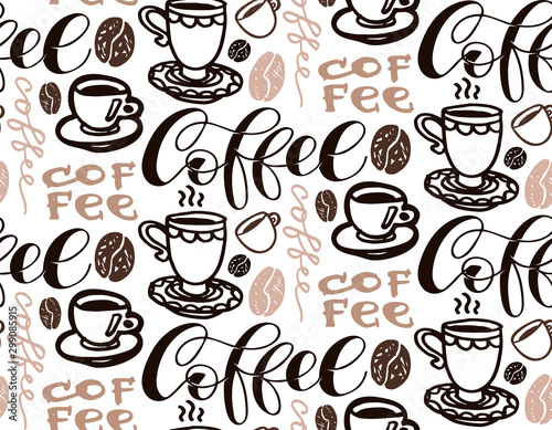 But First Coffee - cute hand drawn doodle lettering postcard pattern background © jane55