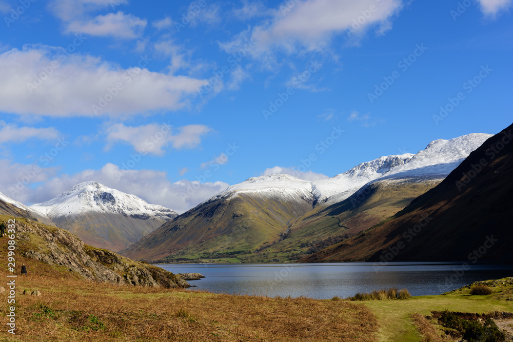 Wastwater with snow capped  Lingmell, Scafell pike and Scafell
