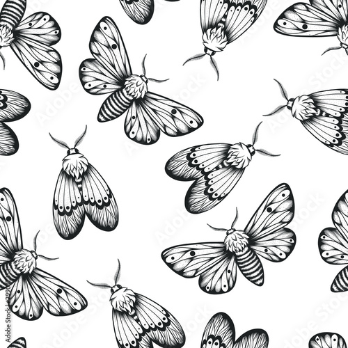 seamless pattern of moth, sketch style butterfly illustration, vector illustration isolated on white, tattoo design © Ирина Колесниченко