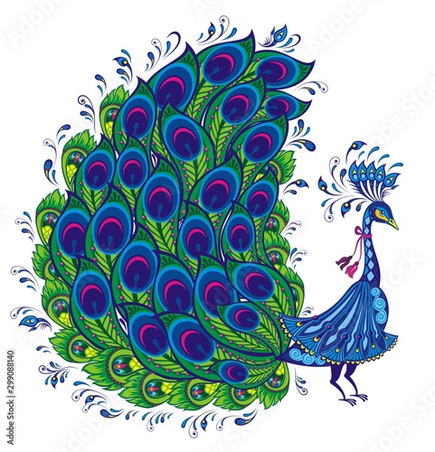 Peacock. Isolated background.Beautiful vector patterned bird