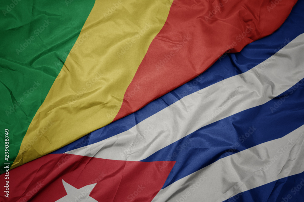 waving colorful flag of cuba and national flag of republic of the congo.