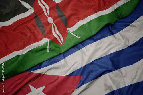 waving colorful flag of cuba and national flag of kenya.