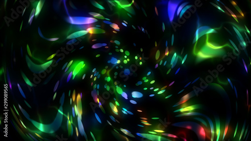 Light twist moving to the left. Plasma Twirl Effect. Colorful distorted glowing Dot. Lens Distortion. Refraction. Close UP