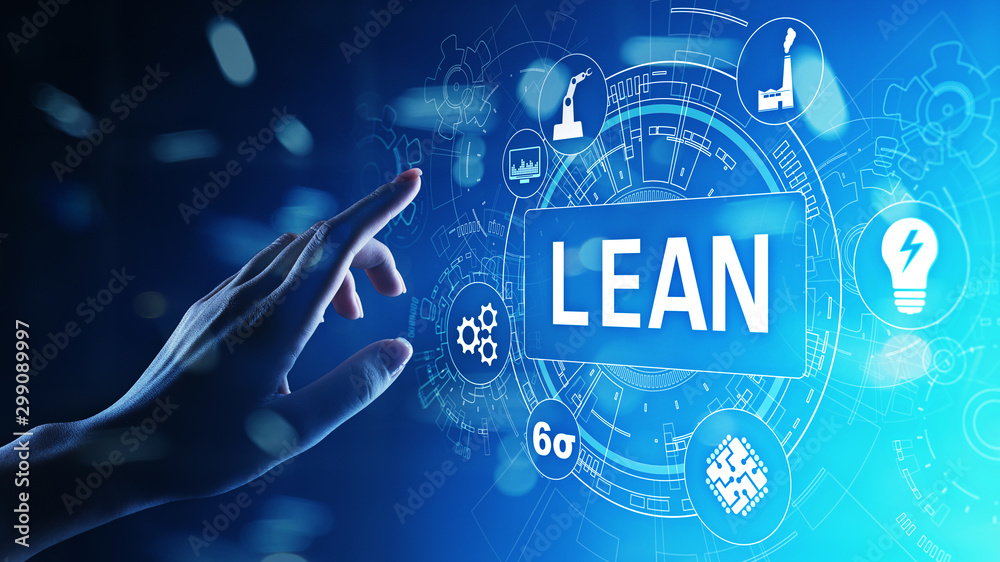 Tableau sur toile Lean, Six sigma, quality control and manufacturing process management concept on virtual screen