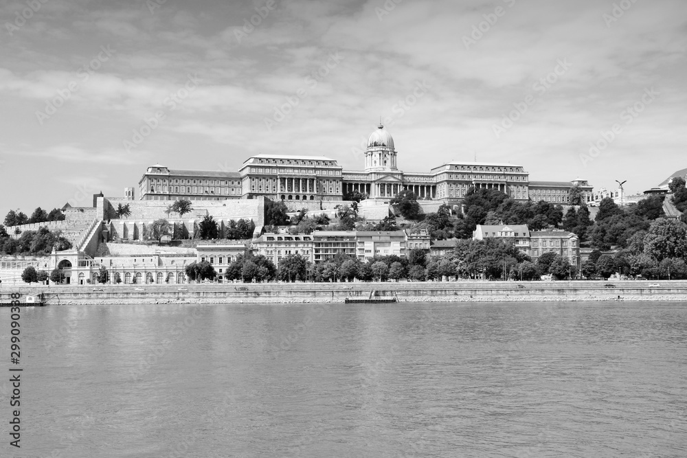 Budapest skyline, Hungary. Black and white retro style.