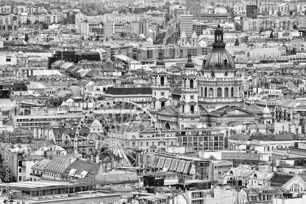 Budapest city. Black and white retro style.