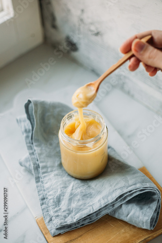 Vegan coconut condensed milk in jar