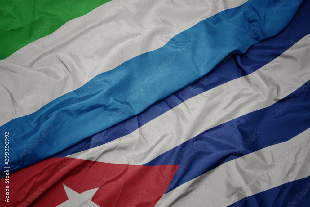 waving colorful flag of cuba and national flag of sierra leone.