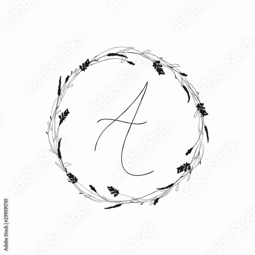 Vector Hand Drawn Rustic Floral Logo Template