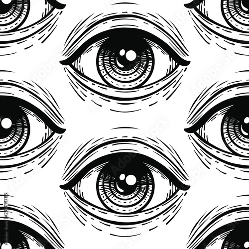 seamless pattern eye of providence vector hand drawn illustration tattoo sketch style isolated on white
