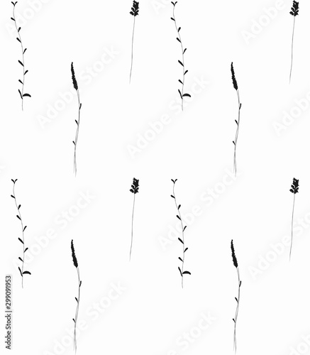 Vector Hand Drawn Rustic Floral Seamless Pattern
