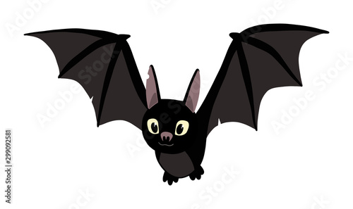 cute flying black bat. illustration isolated on flat background. halloween party
