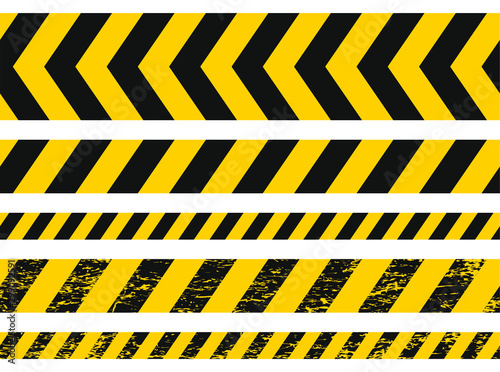 Seamless grunge security yellow black diagonal stripes. Safety danger signs.Warn Caution symbol. Isolated on white background. photo