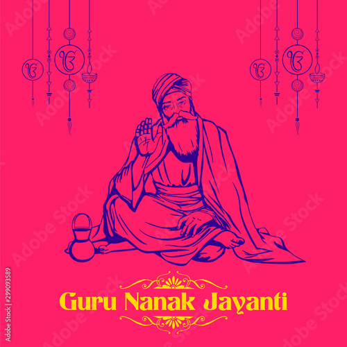 illustration of Happy Gurpurab, Guru Nanak Jayanti festival of Sikh celebration background
