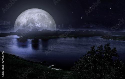 full moon over the river