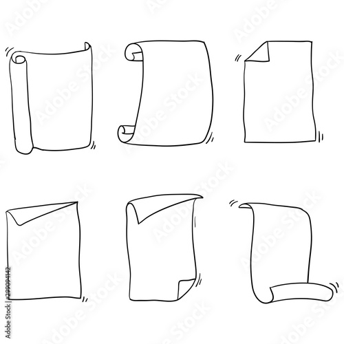 Curled paper and flip turn fold sheet illustration with handdrawn doodle style