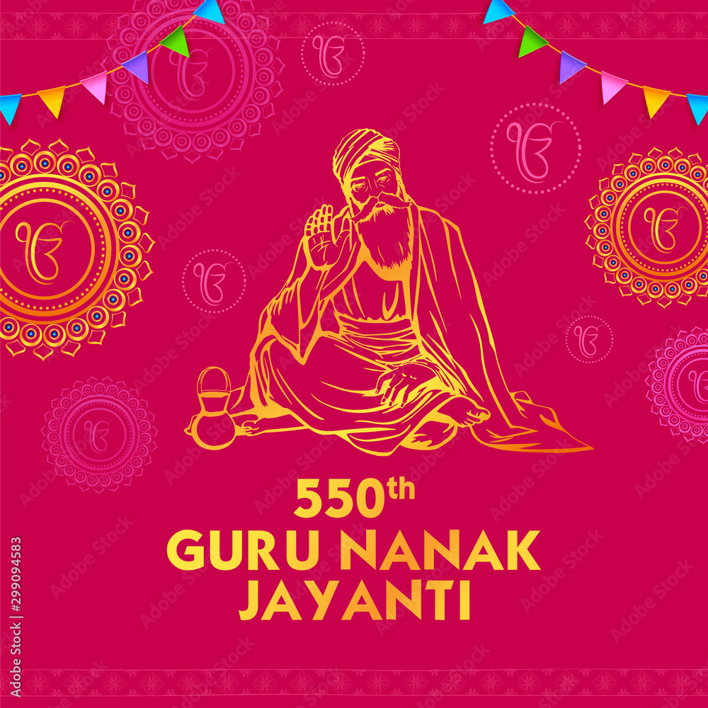 illustration of Happy Gurpurab, Guru Nanak Jayanti festival of Sikh celebration background for 550th birthday