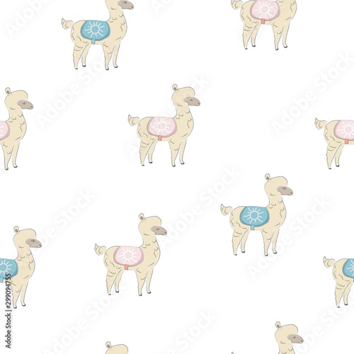 Seamless alpaca pattern, hand drawn Scandinavian cute design