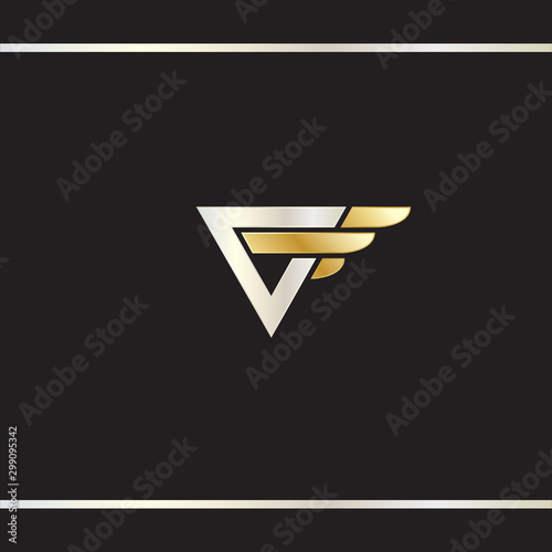 Abstract logo design. Silver riangle with gold wing. Letter G. Logo design Template.