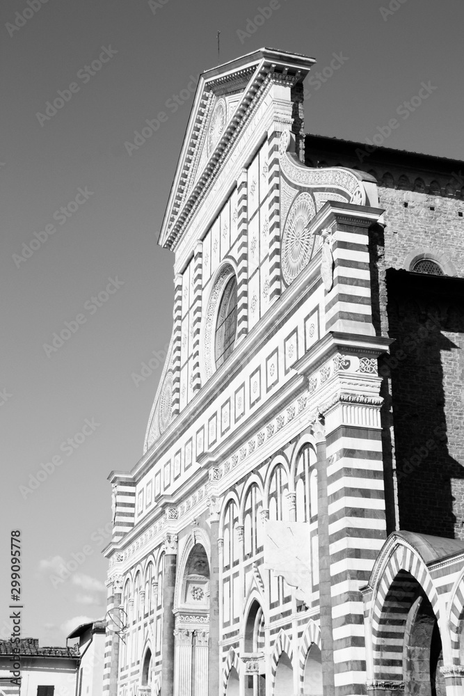 Florence, Italy - Basilica Santa Maria Novella.. Black and white vintage style. 