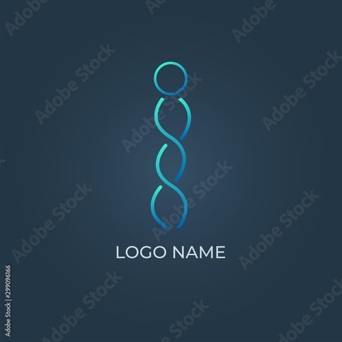 Gene logo with form of alphabet "i" on dark isolated background.